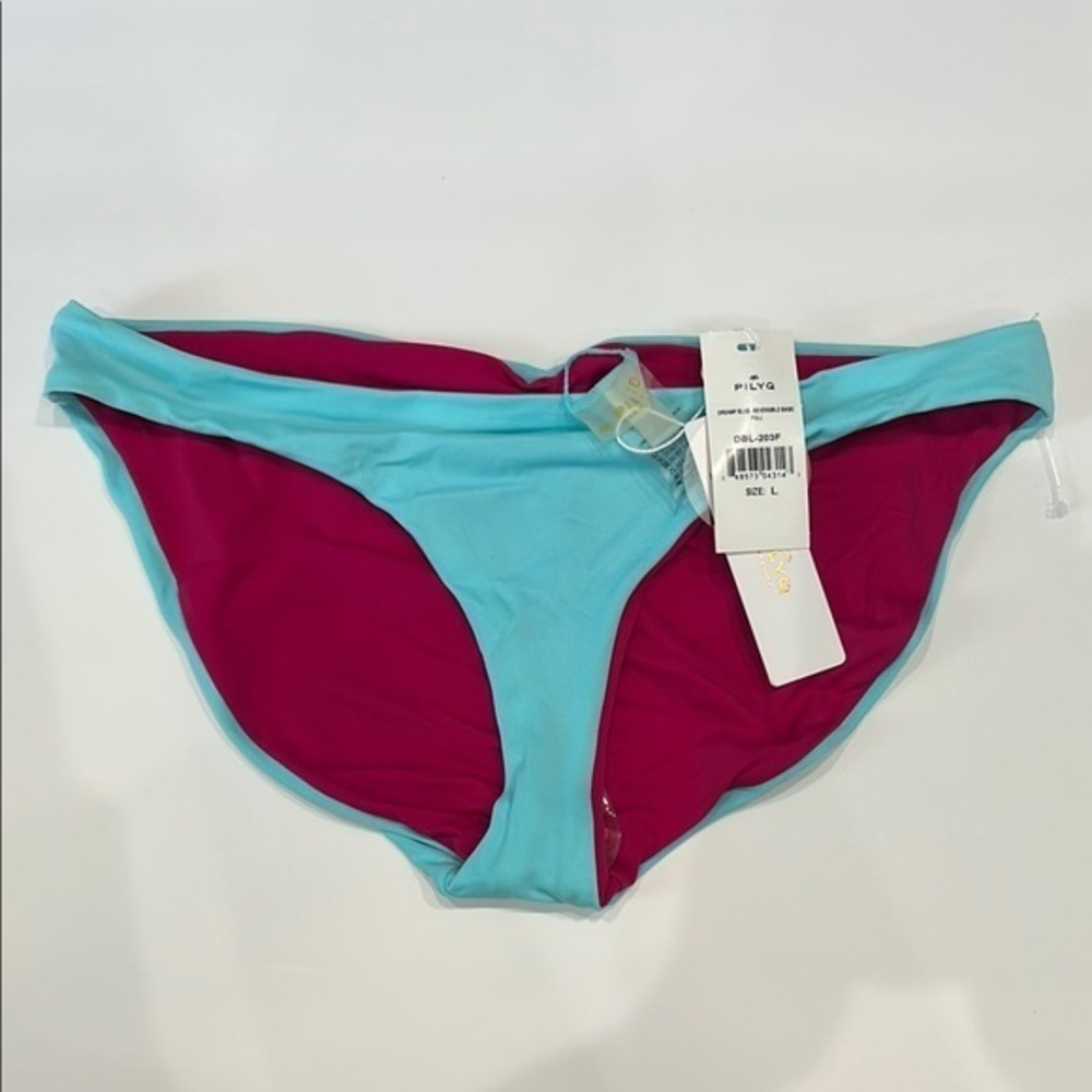 PILYQ dreamy blue reversible swim bikini bottoms size large NWT
